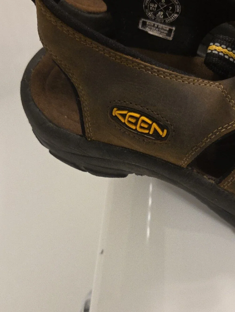 Keen Men's Brown and Black Outdoor Waterproof Sandals with Yellow Accents